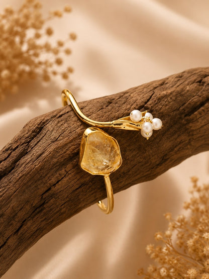 Golden Dawn Citrine & Pearl Bracelet | Adjustable 18K Gold Plated Crystal Bracelet for Women - House of AAKAASHI