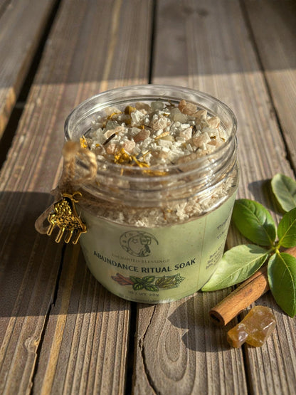 Abundance Ritual Soak | Citrine & Green Aventurine Epsom Bath Salts for Prosperity, Success & Manifestation | Luxury Crystal Bath Soak 200g House of AAKAASHI