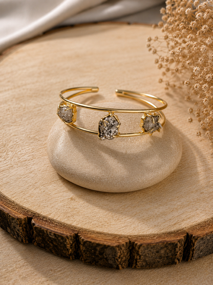 Gilded Pyrite Raw Stone Cuff Bracelet | 18K Gold Plated Adjustable Bracelet for Women House of AAKAASHI