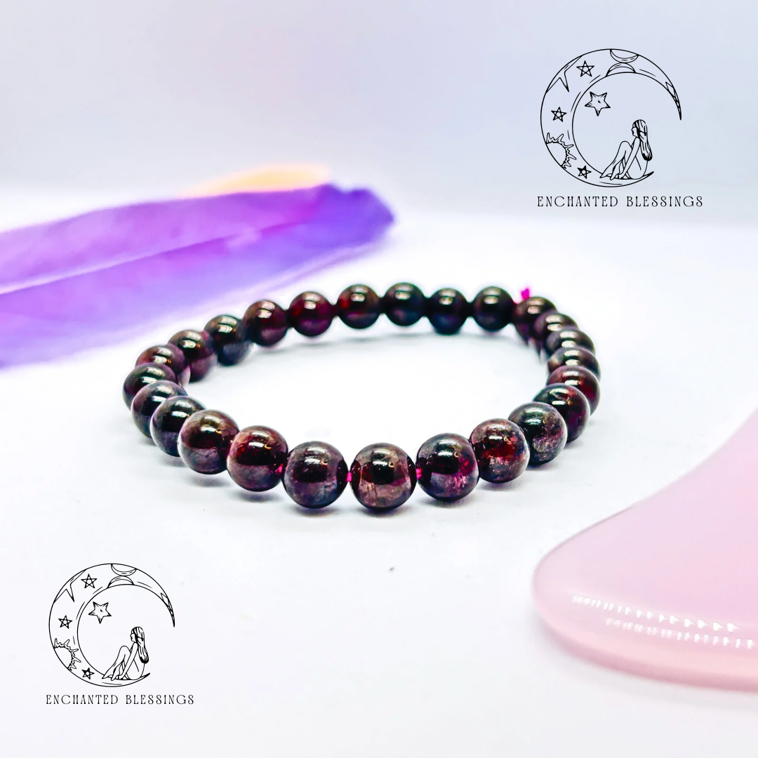 Natural Garnet Crystal Bracelet 8mm Round Beads | Passion, Energy & Grounding