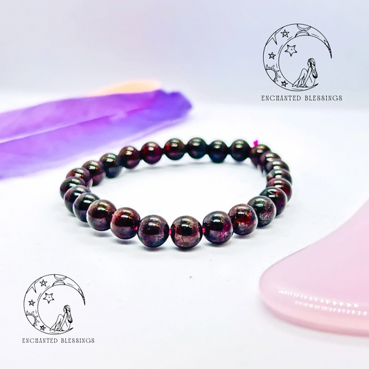 Natural Garnet Crystal Bracelet 8mm Round Beads | Passion, Energy & Grounding