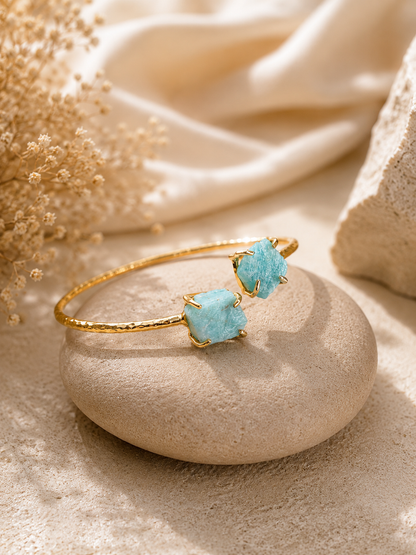 Ocean Mist Amazonite Raw Stone Cuff Bracelet | 18K Gold Plated Adjustable Bracelet for Women House of AAKAASHI