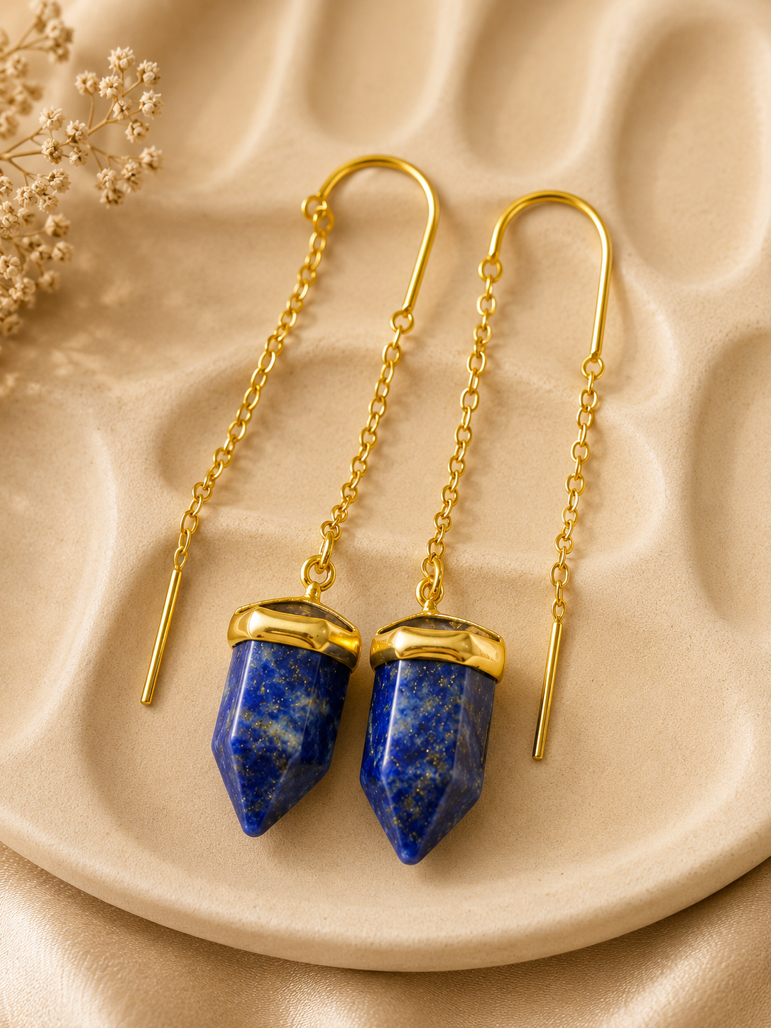 Royal Lapis Lazuli Sui Dhaga Earrings | 18K Gold Plated Threader Earrings for Women