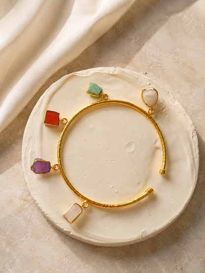 Harmony Spectrum Crystal Bracelet | Amethyst, Rose Quartz, Moonstone, Amazonite & Carnelian Gold Plated Bracelet for Women - House of AAKAASHI