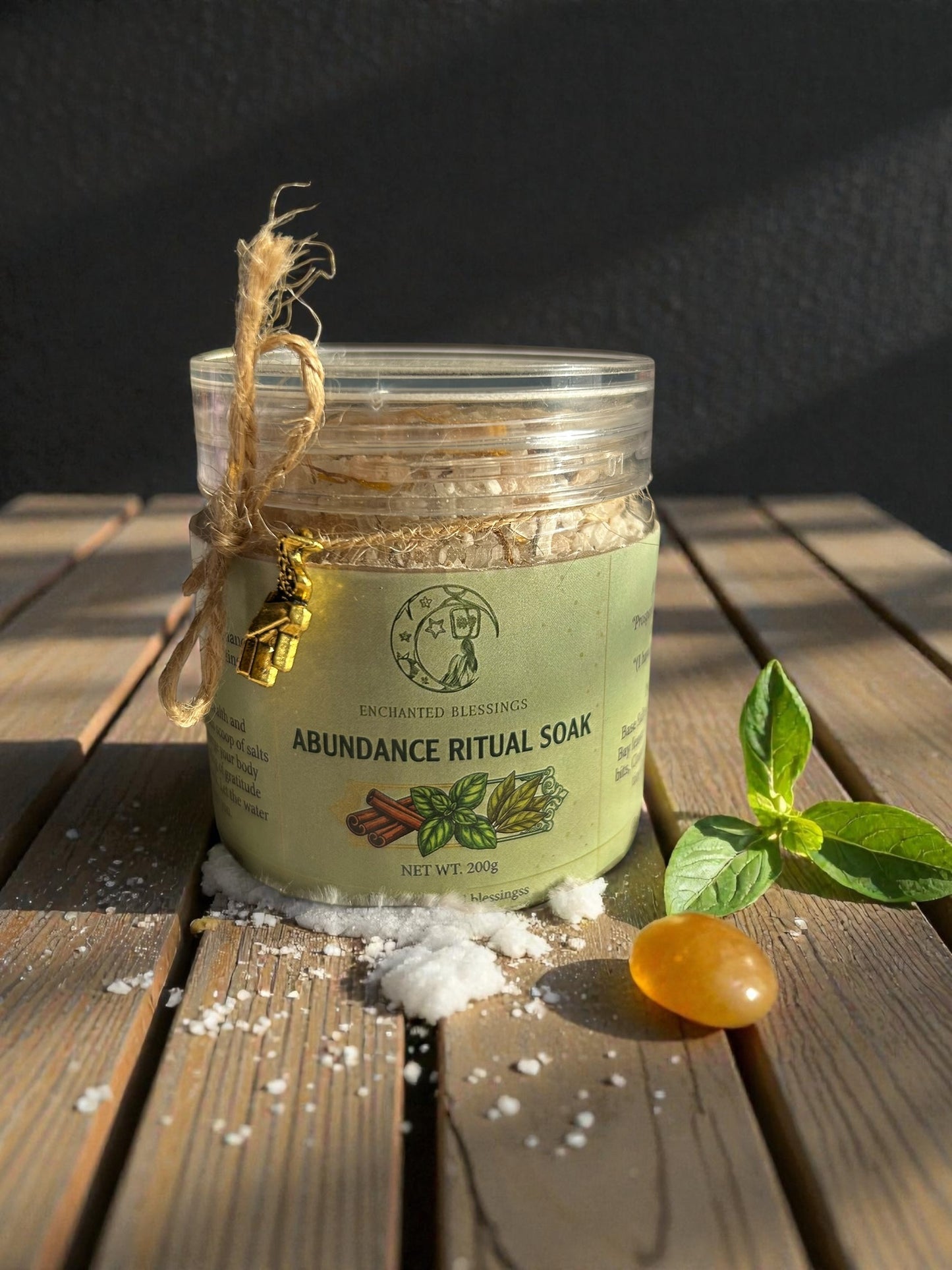 Abundance Ritual Soak | Citrine & Green Aventurine Epsom Bath Salts for Prosperity, Success & Manifestation | Luxury Crystal Bath Soak 200g