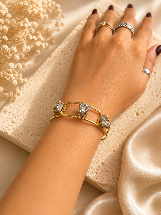 Gilded Pyrite Raw Stone Cuff Bracelet | 18K Gold Plated Adjustable Bracelet for Women House of AAKAASHI