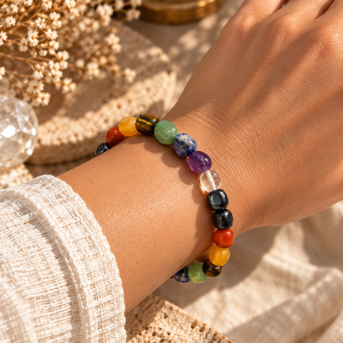 Satrang Seven Chakra Tumbled Stone Bracelet House of AAKAASHI