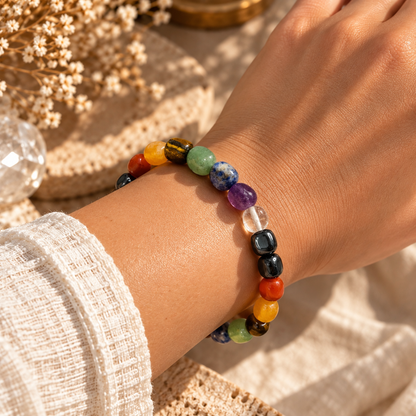 Satrang Seven Chakra Tumbled Stone Bracelet House of AAKAASHI
