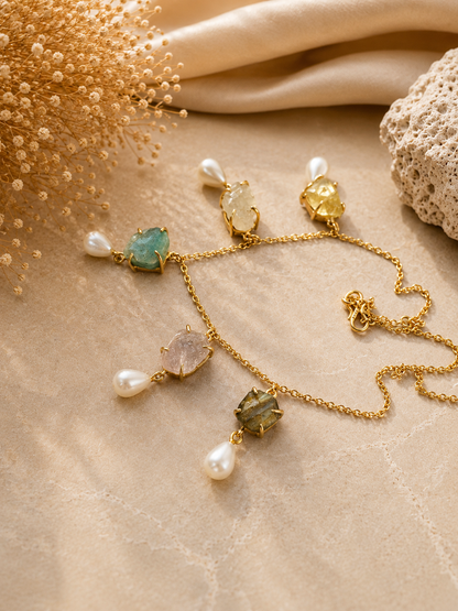 Aurora Pearl Multi Crystal Necklace | Amazonite, Moonstone, Rose Quartz, Citrine & Labradorite Necklace for Women House of AAKAASHI