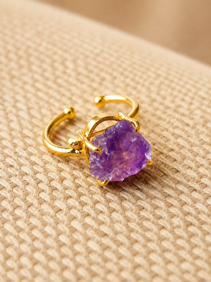 Royal Amethyst Freeform Ring | Adjustable 18K Gold Plated Crystal Ring for Women House of AAKAASHI
