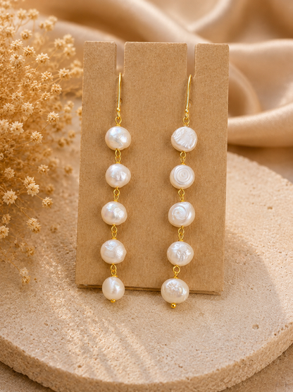 Luna Pearl Sui Dhaga Earrings | 18K Gold Plated Freshwater Pearl Threader Earrings for Women - House of AAKAASHI