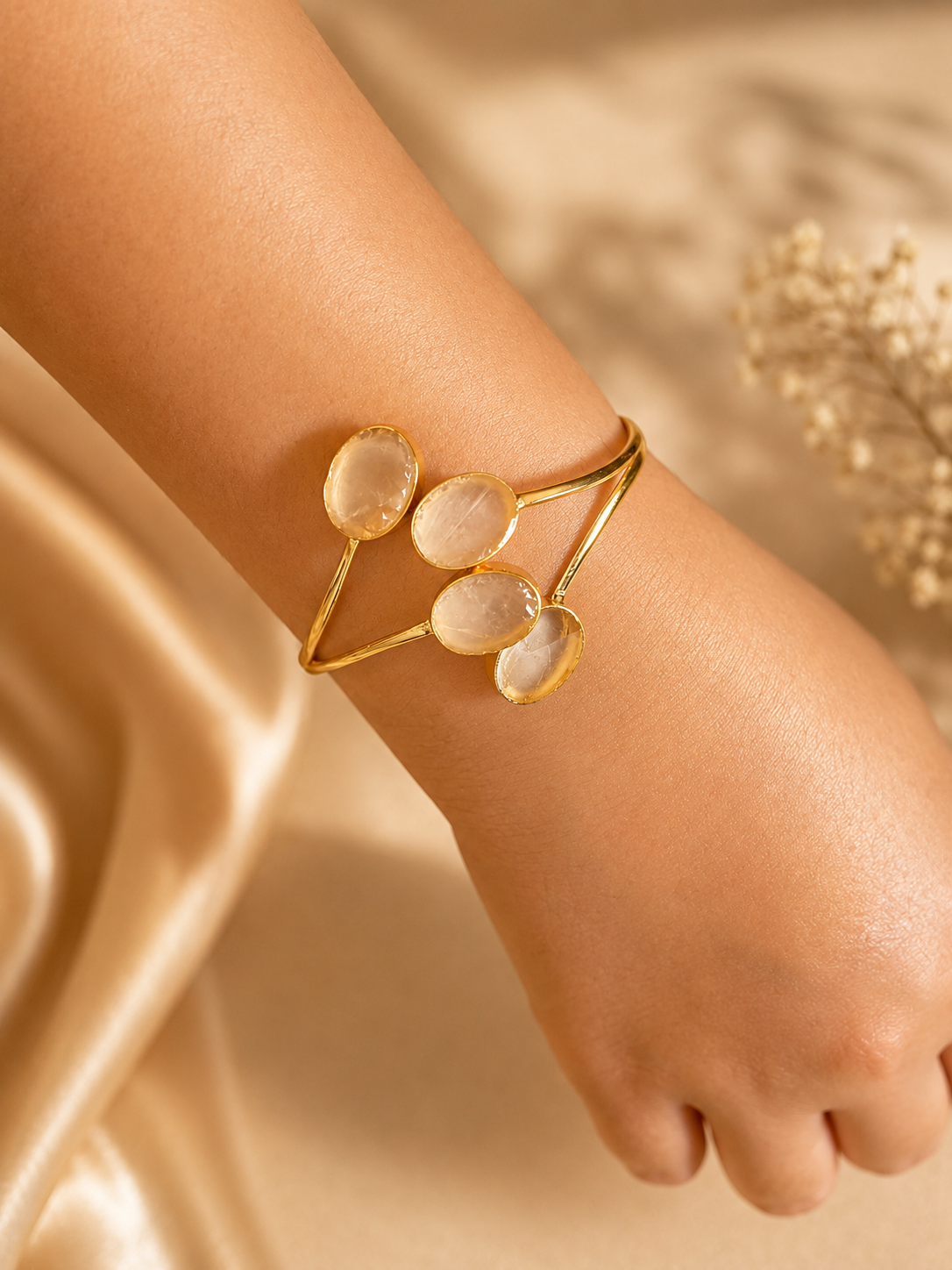 Barkat — Citrine Four Stone Open Cuff Bracelet | 18K Gold Plated | House of AAKAASHI House of AAKAASHI