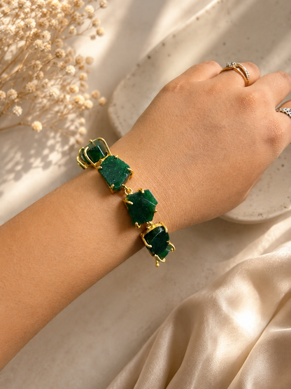 Verdant Green Aventurine Raw Stone Bracelet | 18K Gold Plated Adjustable Crystal Link Bracelet for Women House of AAKAASHI