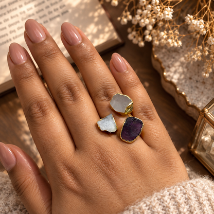 Ishani Raw Crystal Trio Statement Ring House of AAKAASHI