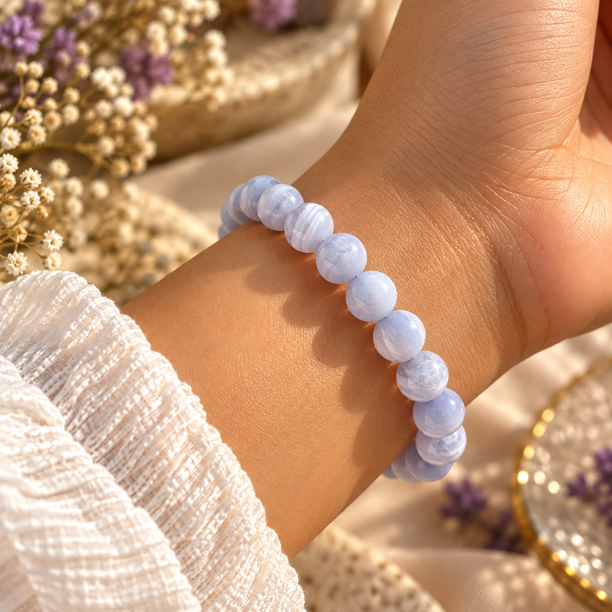 Nilaara Blue Lace Agate Beaded Bracelet | AAKAASHI House of AAKAASHI