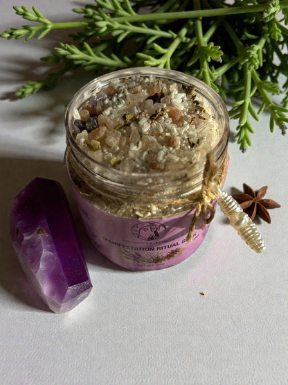 Manifestation Ritual Soak | Amethyst & Clear Quartz Epsom Bath Salts for Clarity, Relaxation & Spiritual Wellness | Luxury Crystal Bath Soak 200g House of AAKAASHI