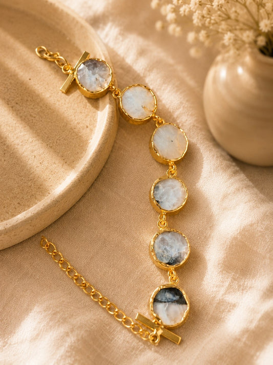 Rainbow Moonstone Crystal Bracelet for Women | Natural Moonstone Bracelet | 18K Gold Plated Brass | House of AAKAASHI