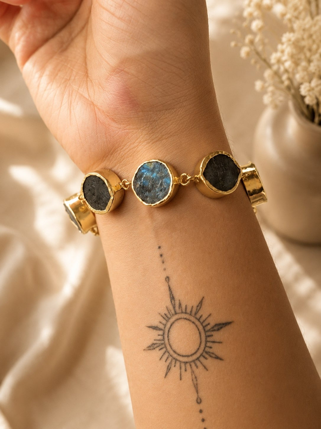 Natural Labradorite Bracelet | Healing Crystal Bracelet for Protection & Intuition | 18K Gold Plated | House of AAKAASHI