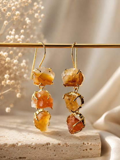 Solar Flame Carnelian Earrings | 18K Gold Plated Freeform Crystal Earrings for Women - House of AAKAASHI