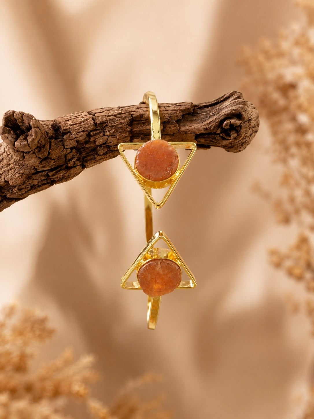 Ember Glow Carnelian Cuff Bracelet | Adjustable 18K Gold Plated Crystal Bracelet for Women