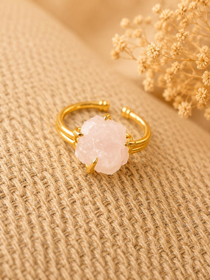 Blush Rose Quartz Freeform Ring | Adjustable 18K Gold Plated Crystal Ring for Women - House of AAKAASHI