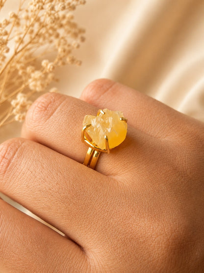Golden Citrine Freeform Ring | Adjustable 18K Gold Plated Crystal Ring for Women House of AAKAASHI