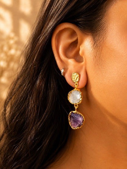 Celestial Harmony Amethyst & Moonstone Earrings | 18K Gold Plated Crystal Earrings for Women House of AAKAASHI