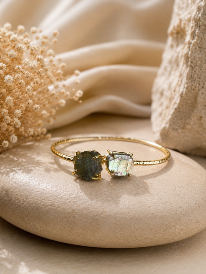 Aurora Labradorite Raw Stone Cuff Bracelet | 18K Gold Plated Adjustable Bracelet for Women House of AAKAASHI