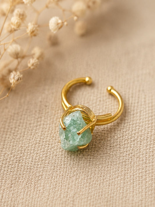 Aurora Fluorite Freeform Ring | Adjustable 18K Gold Plated Crystal Ring for Women - House of AAKAASHI