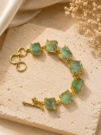 Verdant Fluorite Crystal Link Bracelet | 18K Gold Plated Adjustable Bracelet for Women - House of AAKAASHI