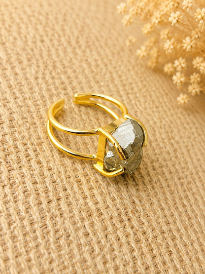 Golden Pyrite Freeform Ring | Adjustable 18K Gold Plated Crystal Ring for Women House of AAKAASHI