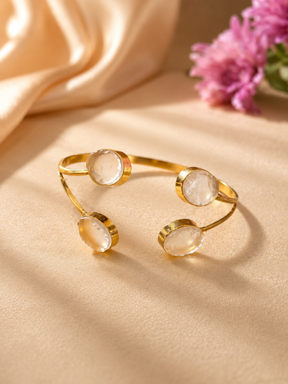 Barkat — Citrine Four Stone Open Cuff Bracelet | 18K Gold Plated | House of AAKAASHI House of AAKAASHI