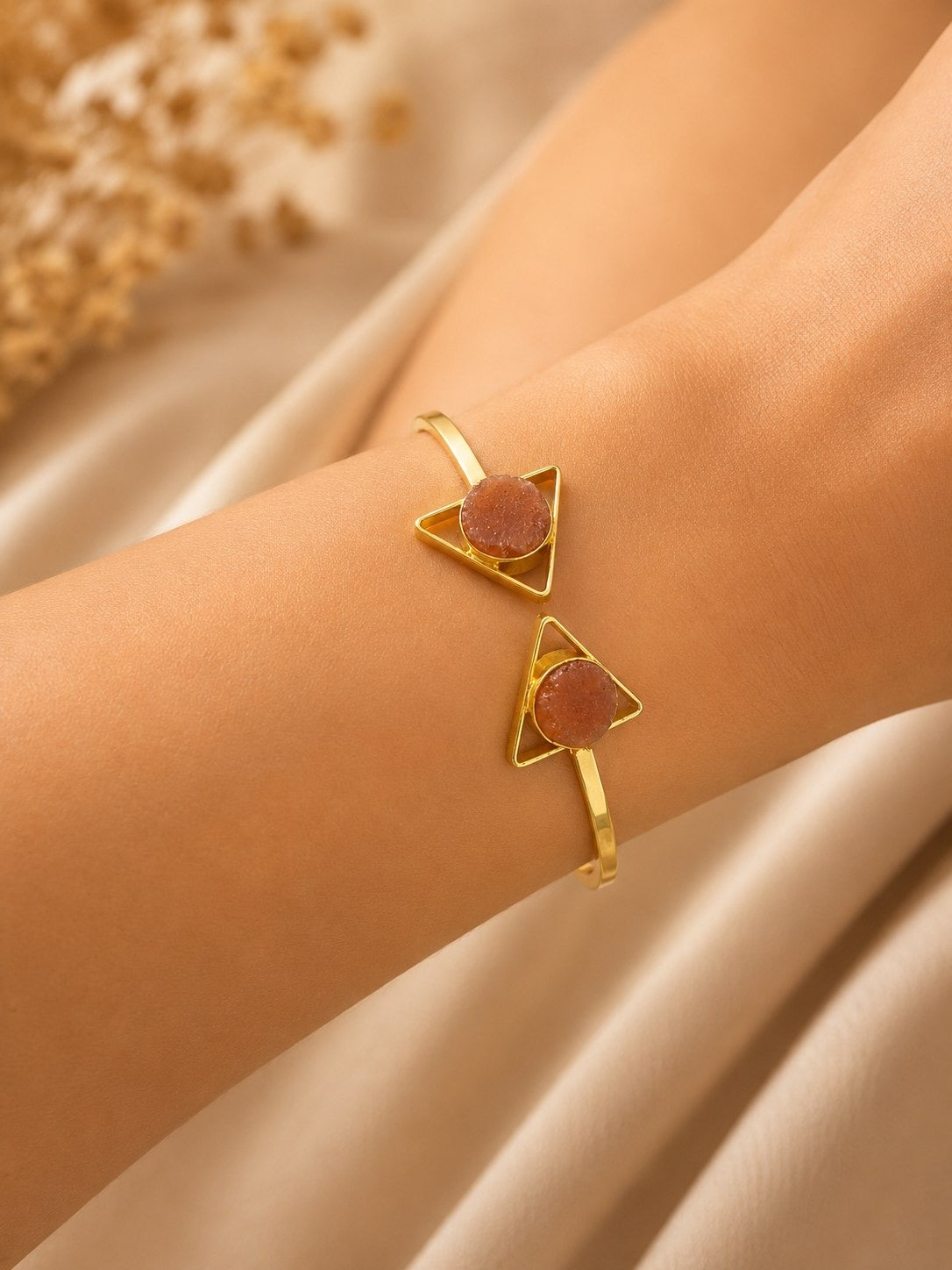 Ember Glow Carnelian Cuff Bracelet | Adjustable 18K Gold Plated Crystal Bracelet for Women