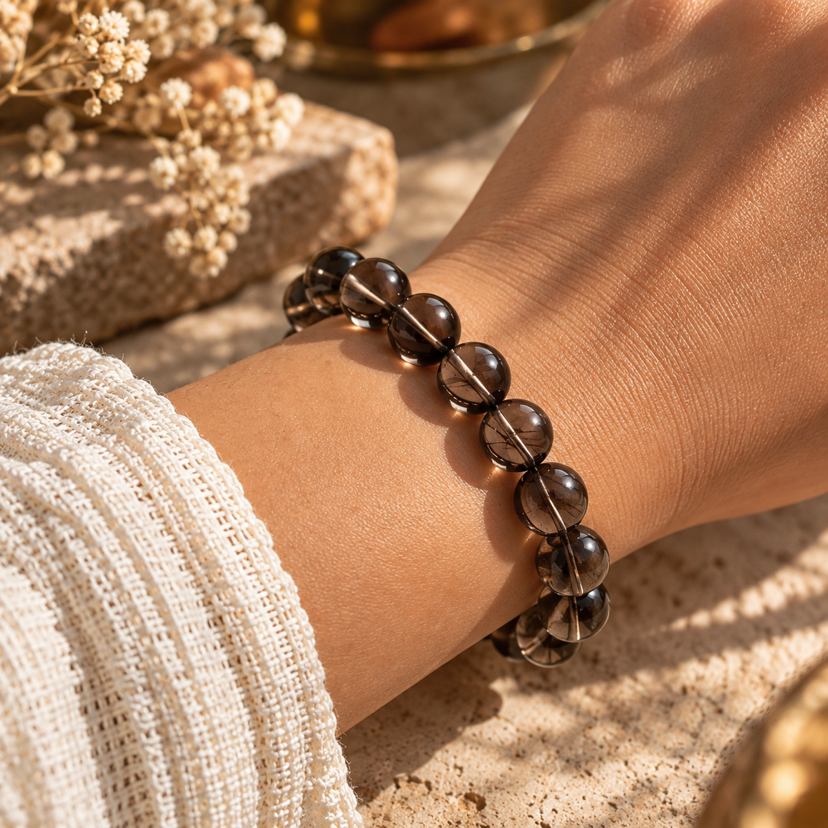 Dhara Natural Smoky Quartz Bead Bracelet House of AAKAASHI