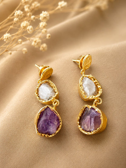 Celestial Harmony Amethyst & Moonstone Earrings | 18K Gold Plated Crystal Earrings for Women House of AAKAASHI