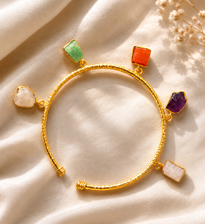 Harmony Spectrum Crystal Bracelet | Amethyst, Rose Quartz, Moonstone, Amazonite & Carnelian Gold Plated Bracelet for Women - House of AAKAASHI