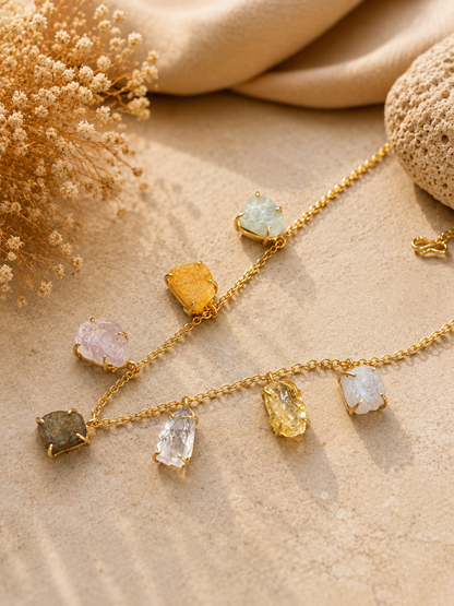 Aurora Prism Multi Crystal Necklace | Rose Quartz, Citrine, Rainbow Moonstone, Yellow Jasper, Labradorite & Clear Quartz Necklace for Women - House of AAKAASHI