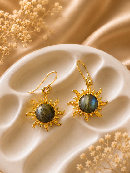 Aurora Sun Labradorite Earrings | 18K Gold Plated Statement Earrings for Women - House of AAKAASHI