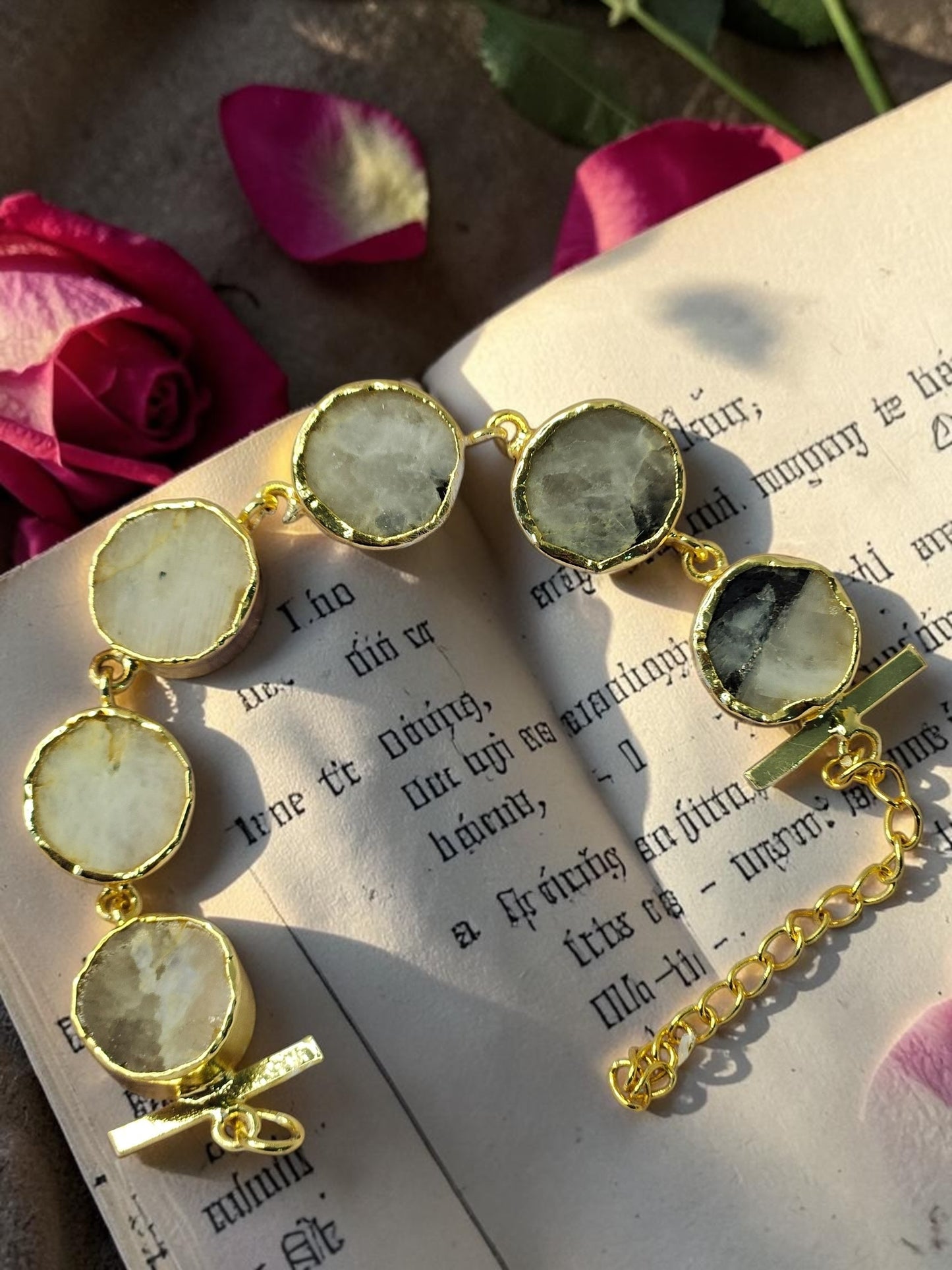 Rainbow Moonstone Crystal Bracelet for Women | Natural Moonstone Bracelet | 18K Gold Plated Brass | House of AAKAASHI