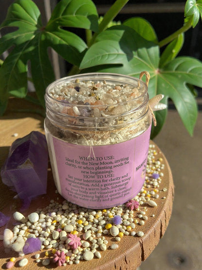 Manifestation Ritual Soak | Amethyst & Clear Quartz Epsom Bath Salts for Clarity, Relaxation & Spiritual Wellness | Luxury Crystal Bath Soak 200g House of AAKAASHI
