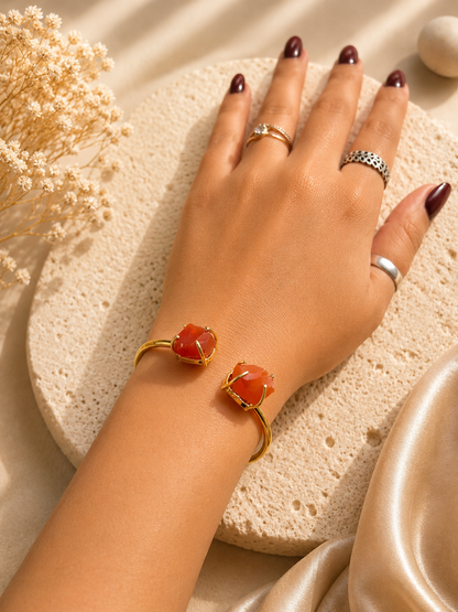 Ember Carnelian Raw Stone Cuff Bracelet | 18K Gold Plated Adjustable Bracelet for Women House of AAKAASHI