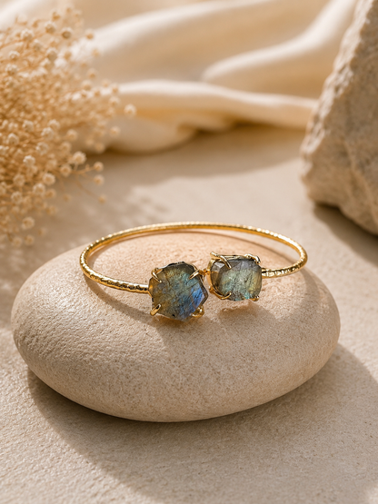 Aurora Labradorite Raw Stone Cuff Bracelet | 18K Gold Plated Adjustable Bracelet for Women House of AAKAASHI