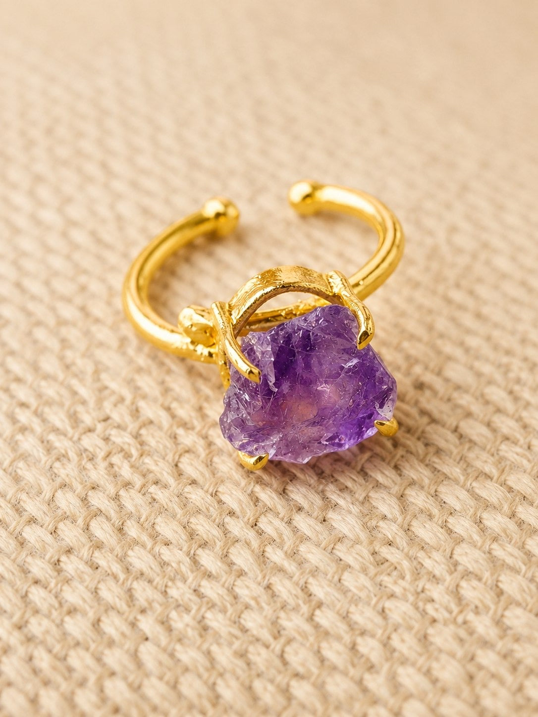 Royal Amethyst Freeform Ring | Adjustable 18K Gold Plated Crystal Ring for Women