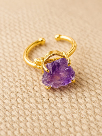 Royal Amethyst Freeform Ring | Adjustable 18K Gold Plated Crystal Ring for Women House of AAKAASHI