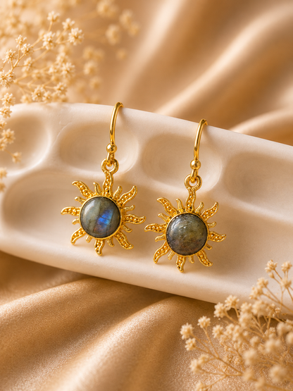 Aurora Sun Labradorite Earrings | 18K Gold Plated Statement Earrings for Women - House of AAKAASHI