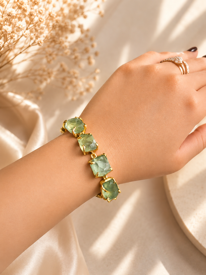 Verdant Fluorite Crystal Link Bracelet | 18K Gold Plated Adjustable Bracelet for Women - House of AAKAASHI